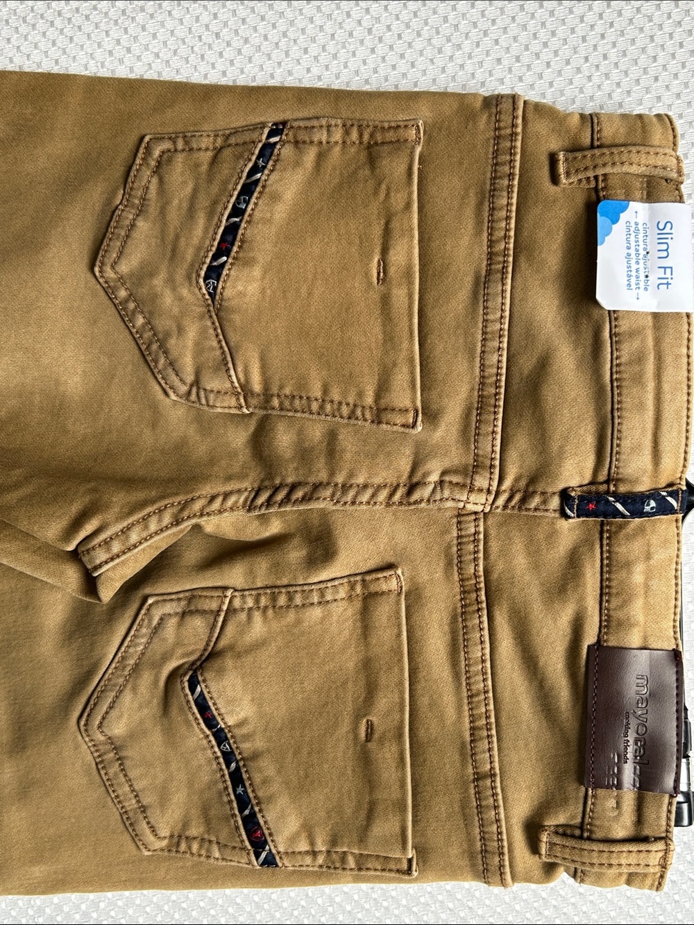 Mayoral soft stretchy Skinny Jeans in Tan Brown. Adjustable waist. Size 7 NWT. - Picture 5 of 5